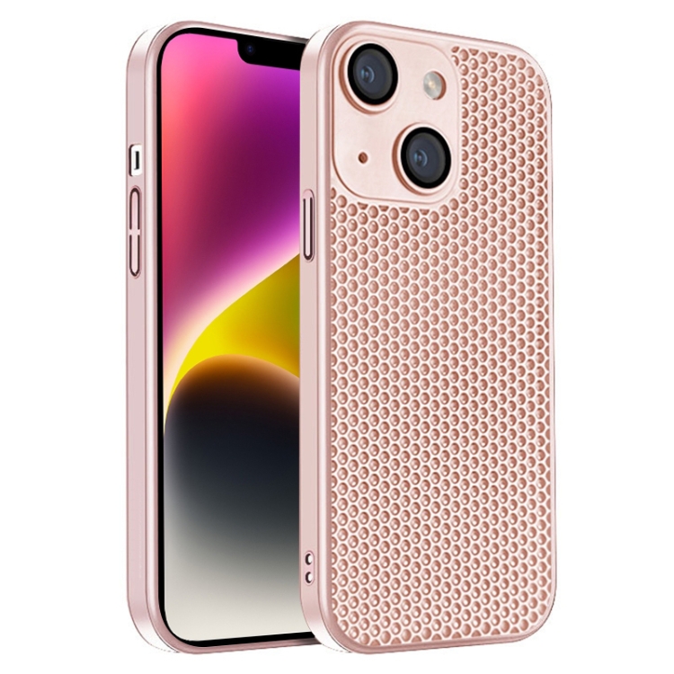 

For iPhone 14 Plus Honeycomb Radiating PC Phone Case(Pink)