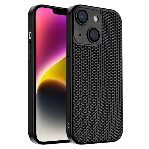 For iPhone 14 Honeycomb Radiating PC Phone Case(Black) for iphone 15 mofi qin series skin feel all inclusive silicone phone case black