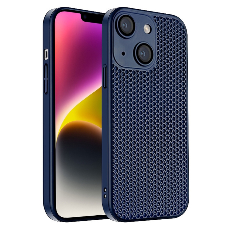 

For iPhone 14 Honeycomb Radiating PC Phone Case(Blue)