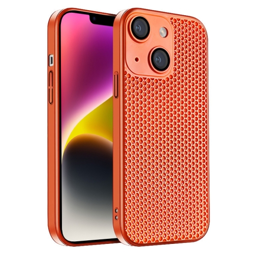 

For iPhone 14 Honeycomb Radiating PC Phone Case(Orange)