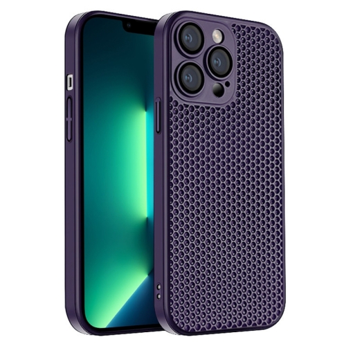For iPhone 13 Pro Max Honeycomb Radiating PC Phone Case(Purple) dental mobile phone tube four hole two hole connector 4 hole 2 hole hose connector universal