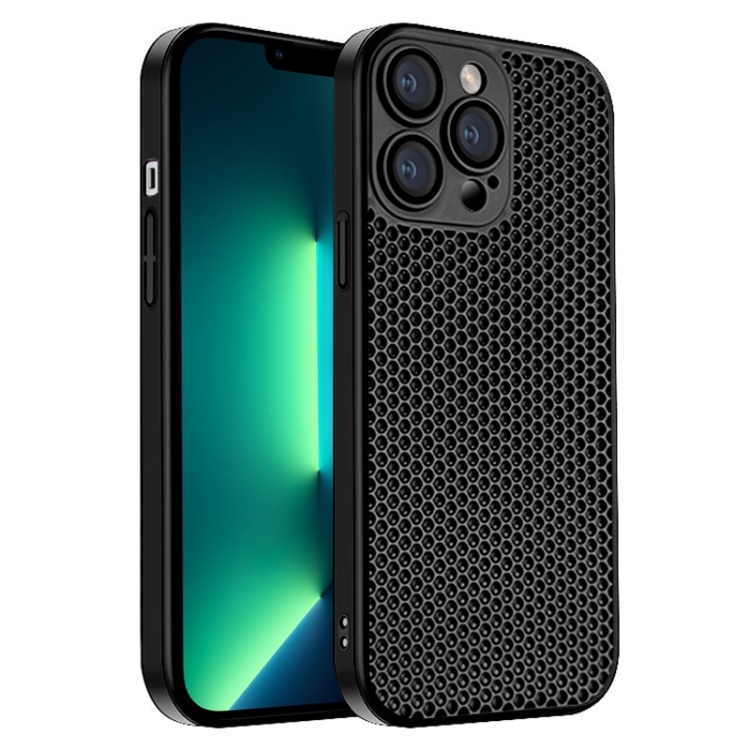 

For iPhone 13 Pro Max Honeycomb Radiating PC Phone Case(Black)