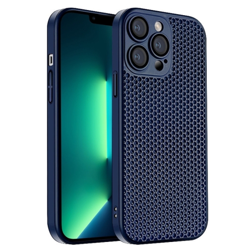 

For iPhone 13 Pro Max Honeycomb Radiating PC Phone Case(Blue)