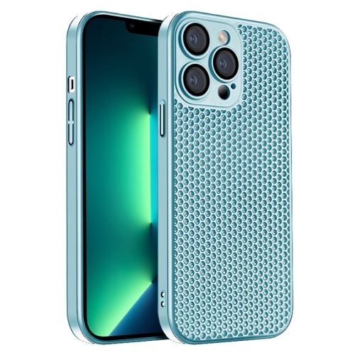 

For iPhone 13 Pro Max Honeycomb Radiating PC Phone Case(Sky Blue)