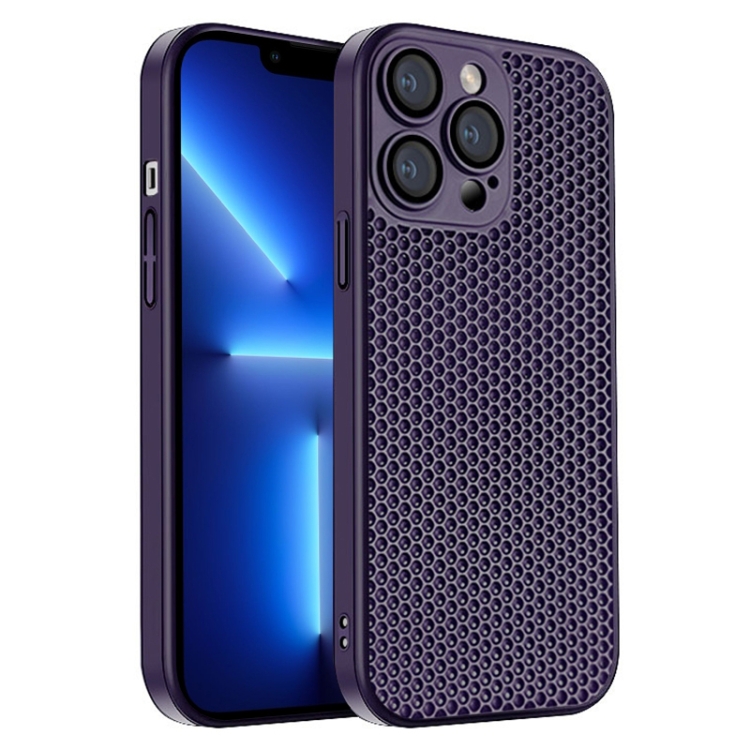 

For iPhone 13 Pro Honeycomb Radiating PC Phone Case(Purple)