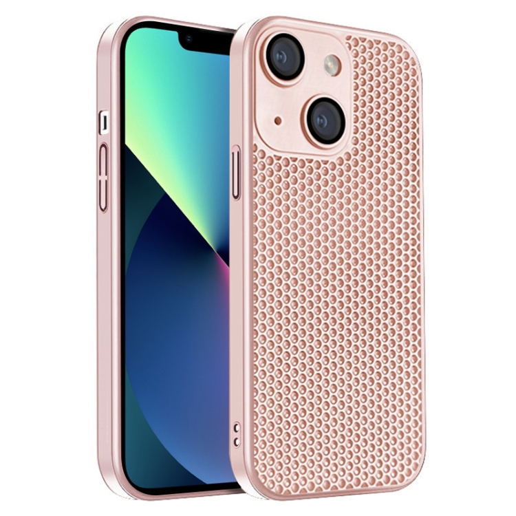 

For iPhone 13 Honeycomb Radiating PC Phone Case(Pink)