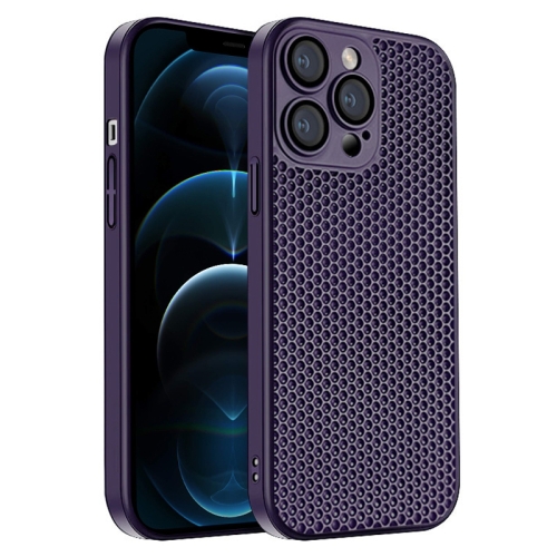 For iPhone 12 Pro Max Honeycomb Radiating PC Phone Case(Purple) dent al 45 degree led e generator high speed handpiece 2 4 holes anti retraction surgical air turbine handpiece dentostry tools