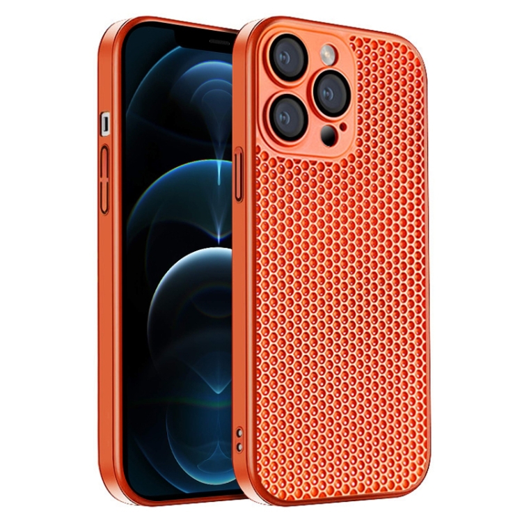 

For iPhone 12 Pro Max Honeycomb Radiating PC Phone Case(Orange)