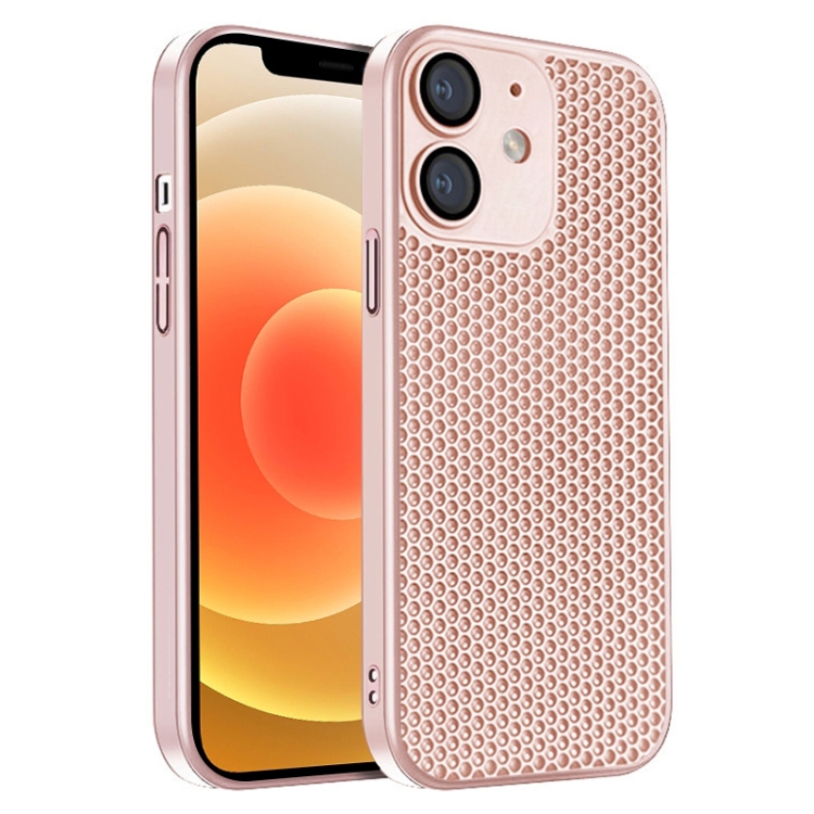 

For iPhone 12 Honeycomb Radiating PC Phone Case(Pink)