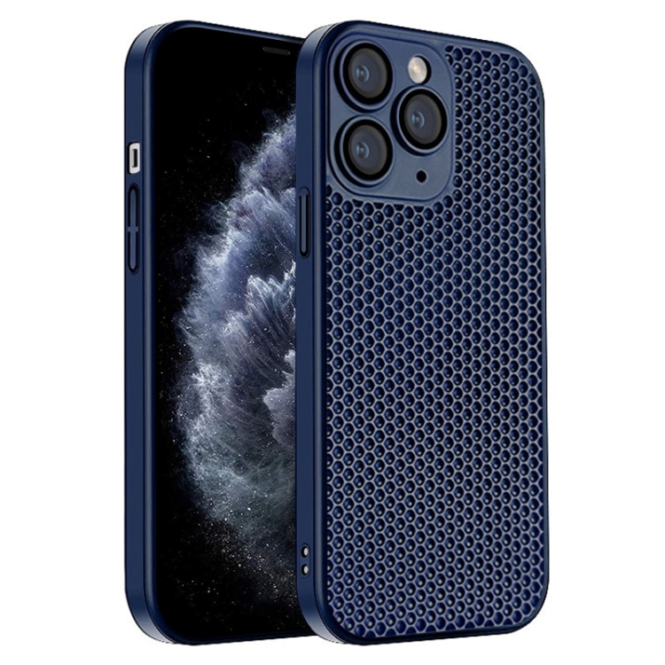 

For iPhone 11 Pro Max Honeycomb Radiating PC Phone Case(Blue)