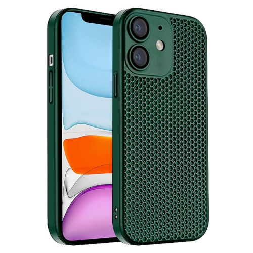 For iPhone 11 Honeycomb Radiating PC Phone Case(Green) new 2023 women clothing jeans trousers with ripped holes and thin buttons high waist pockets elastic ripped loose denim trousers