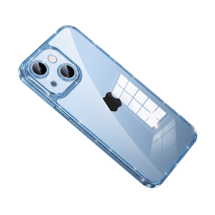 

For iPhone 14 SULADA Glittery TPU + Tempered Glass Phone Case(Blue)