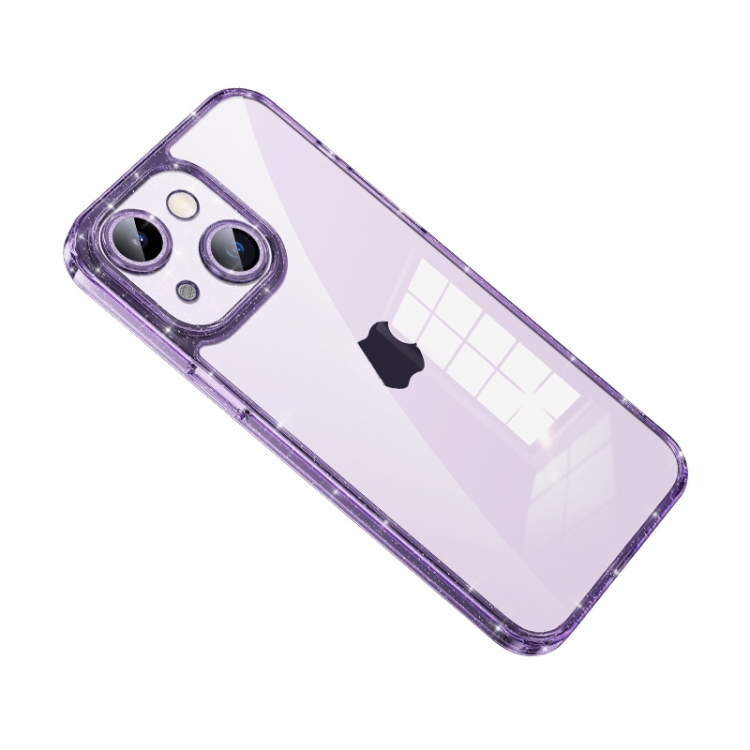 

For iPhone 14 SULADA Glittery TPU + Tempered Glass Phone Case(Purple)