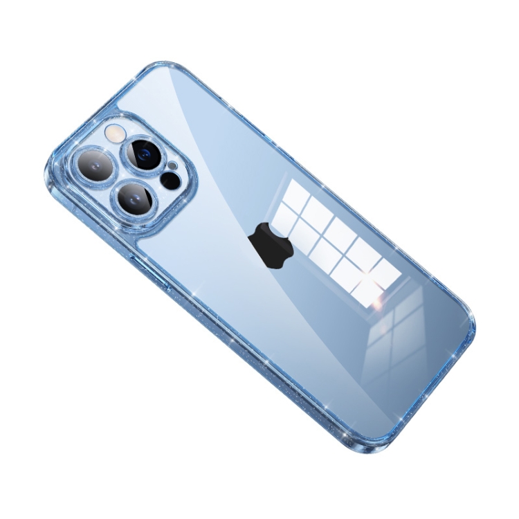 

For iPhone 14 Pro Max SULADA Glittery TPU + Tempered Glass Phone Case(Blue)