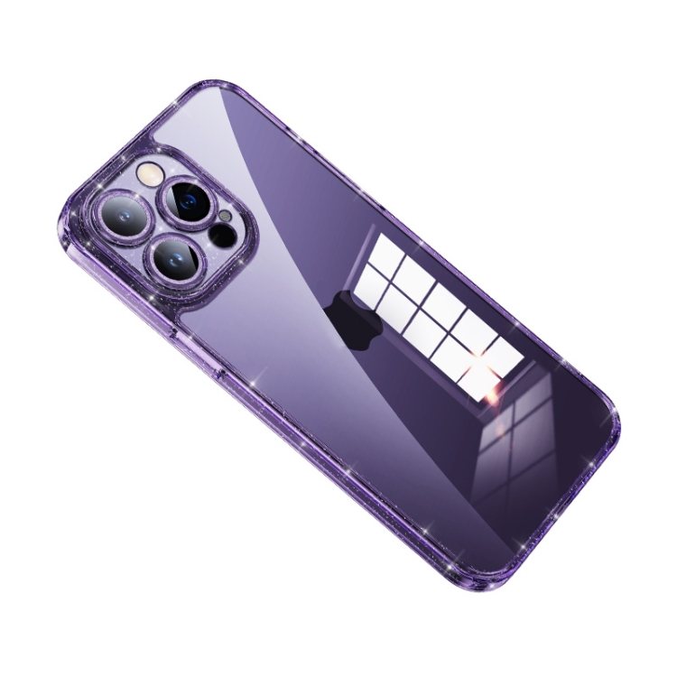 

For iPhone 14 Pro Max SULADA Glittery TPU + Tempered Glass Phone Case(Purple)