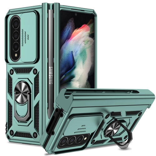 

For Samsung Galaxy Z Fold4 Sliding Camshield Holder Phone Case(Dark Green)