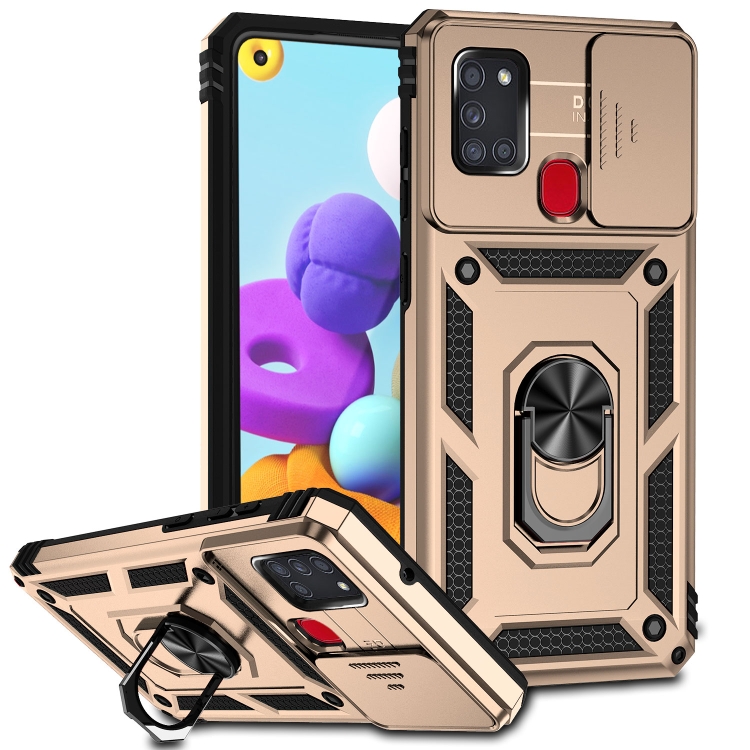 

For Samsung Galaxy A21s Sliding Camshield Holder Phone Case(Gold)