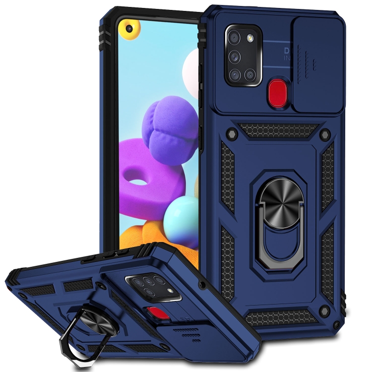 

For Samsung Galaxy A21s Sliding Camshield Holder Phone Case(Blue)