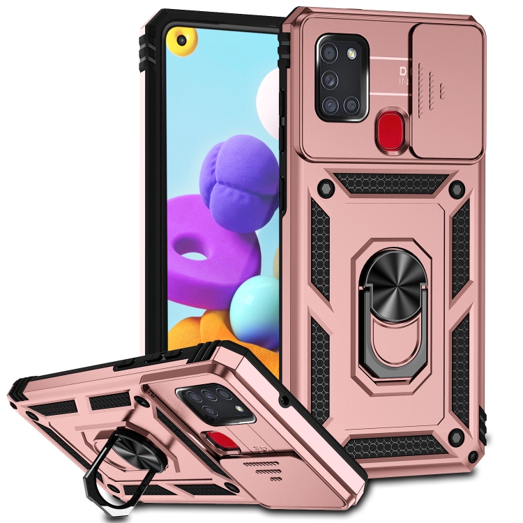 

For Samsung Galaxy A21s Sliding Camshield Holder Phone Case(Rose Gold)