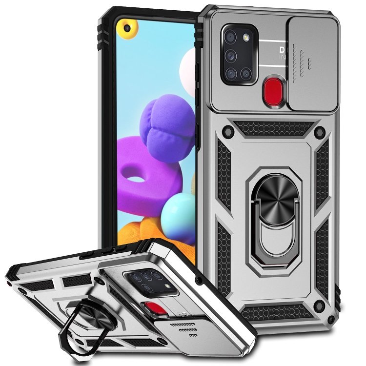

For Samsung Galaxy A21s Sliding Camshield Holder Phone Case(Silver)