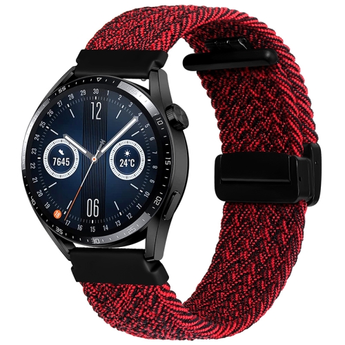 

For Garmin VivoMove Trend / Luxe / Style 20mm Magnetic Fold Clasp Woven Watch Band(Black Sand Red)