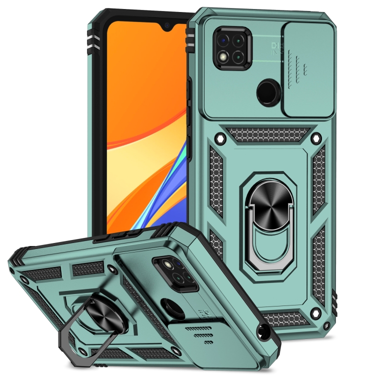 

For Xiaomi Redmi 10A Sliding Camshield Holder Phone Case(Dark Green)