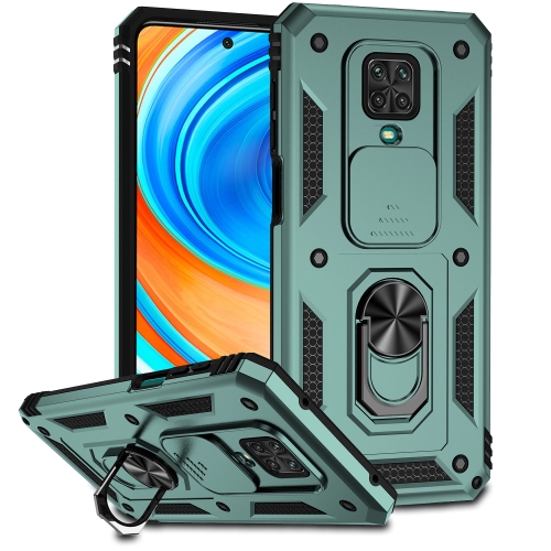 

For Xiaomi Redmi Note 9 Pro Sliding Camshield Holder Phone Case(Dark Green)