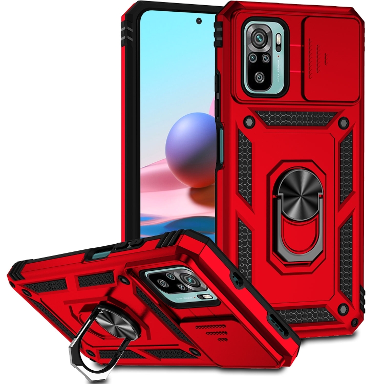

For Xiaomi Redmi Note 10 Sliding Camshield Holder Phone Case(Red)