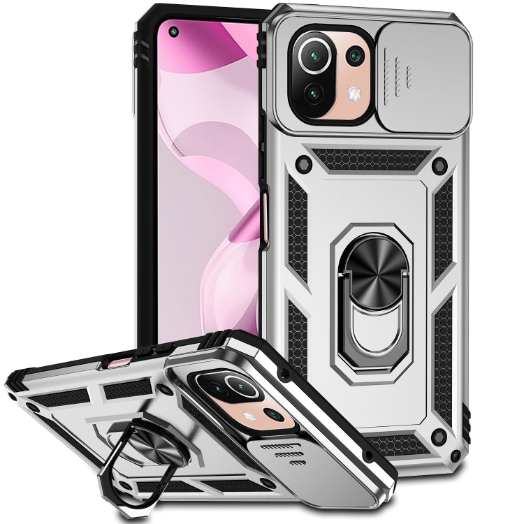 

For Xiaomi 11 Lite Sliding Camshield Holder Phone Case(Silver)