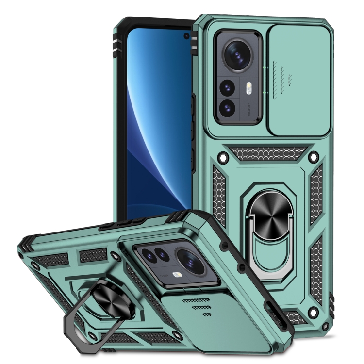 

For Xiaomi 12 Pro Sliding Camshield Holder Phone Case(Dark Green)