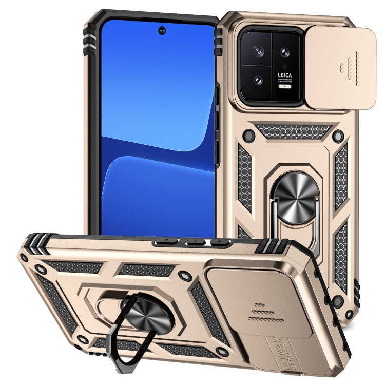 

For Xiaomi 13 Sliding Camshield Holder Phone Case(Gold)