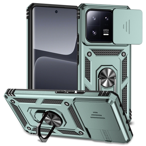 

For Xiaomi 13 Pro Sliding Camshield Holder Phone Case(Dark Green)