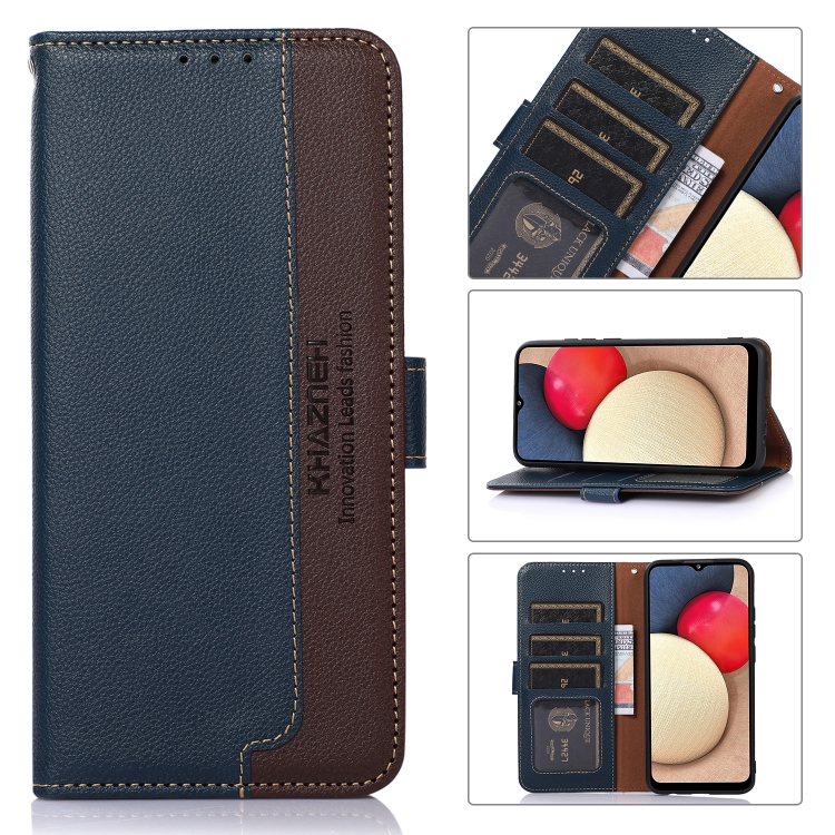 

For iPhone 14 KHAZNEH Litchi Texture Leather RFID Phone Case(Blue)