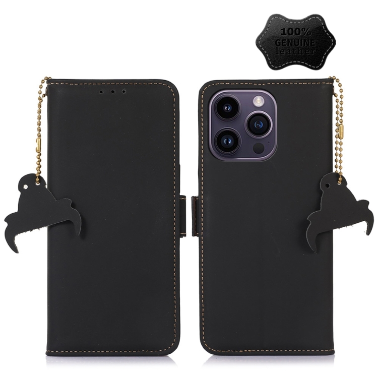 

For iPhone 15 Pro Max Genuine Leather Magnetic RFID Leather Phone Case(Black)