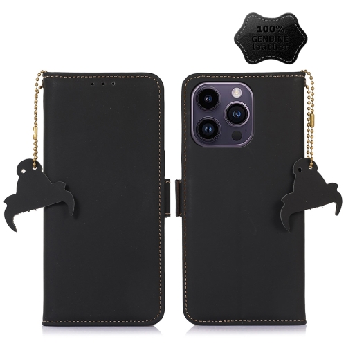 

For iPhone 15 Pro Genuine Leather Magnetic RFID Leather Phone Case(Black)
