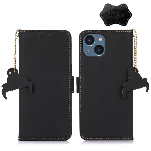 For iPhone 15 Genuine Leather Magnetic RFID Leather Phone Case(Black) for samsung galaxy a05 khazneh litchi texture leather rfid phone case black