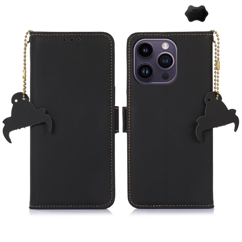 For iPhone 16 Pro Max Genuine Leather Magnetic RFID Leather Phone Case(Black) беспроводная rfid метка chuango tag 26 315 мгц
