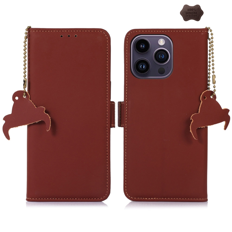 

For iPhone 16 Pro Genuine Leather Magnetic RFID Leather Phone Case(Coffee)