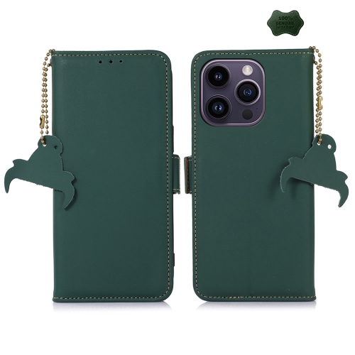 For iPhone 16 Pro Genuine Leather Magnetic RFID Leather Phone Case(Green)