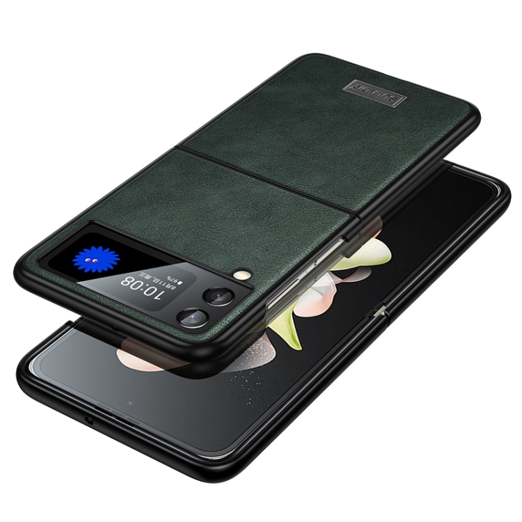 

For Samsung Galaxy Z Flip4 SULADA Shockproof TPU + Handmade Leather Phone Case(Green)