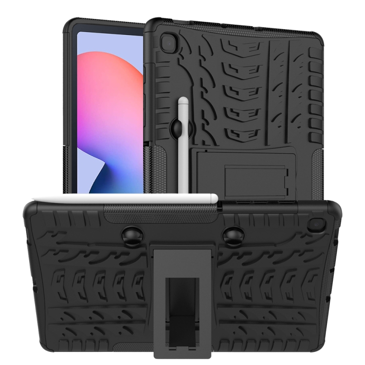 

For Samsung Galaxy S6 Lite Tire Texture TPU+PC Shockproof Case , with Holder & Pen Tray(Black)
