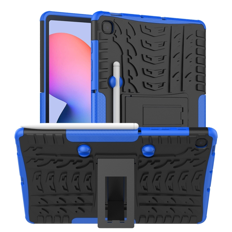 

For Samsung Galaxy S6 Lite Tire Texture TPU+PC Shockproof Case , with Holder & Pen Tray(Blue)