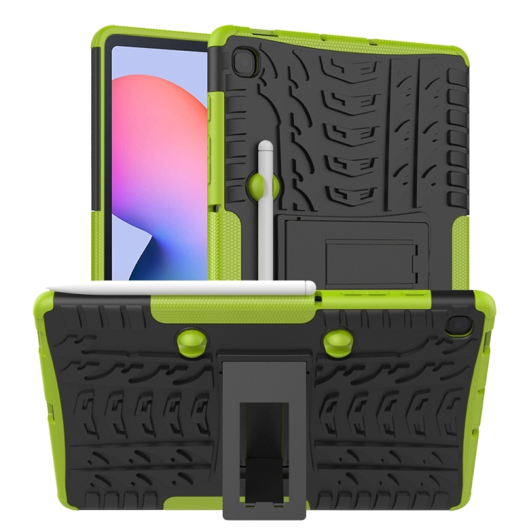 

For Samsung Galaxy S6 Lite Tire Texture TPU+PC Shockproof Case , with Holder & Pen Tray(Green)