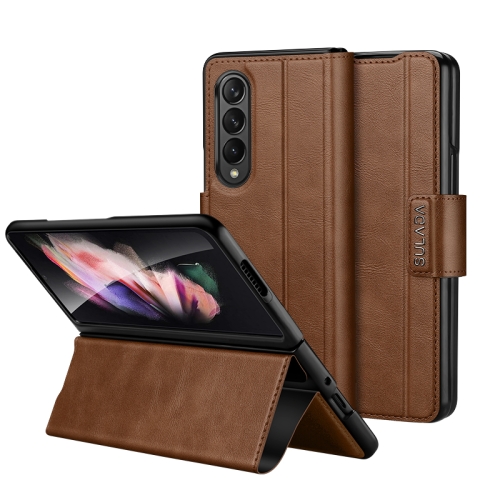 

For Samsung Galaxy Z Fold3 / W22 SULADA All-inclusive Magnetic Snap Flip Leather Phone Case(Brown)