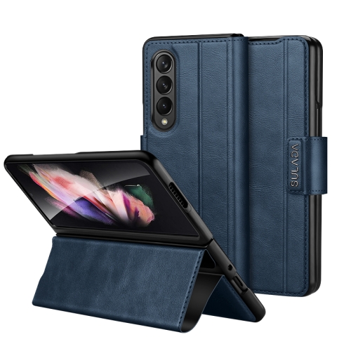 

For Samsung Galaxy Z Fold3 / W22 SULADA All-inclusive Magnetic Snap Flip Leather Phone Case(Blue)