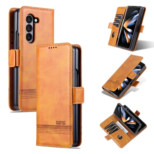 

For Samsung Galaxy Z Fold5 5G AZNS Magnetic Calf Texture Flip Leather Phone Case(Light Brown)