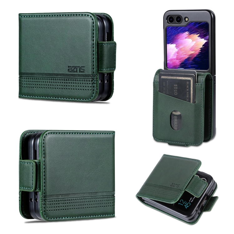 

For Samsung Galaxy Z Flip6 5G AZNS Magnetic Calf Texture Flip Leather Phone Case(Dark Green)
