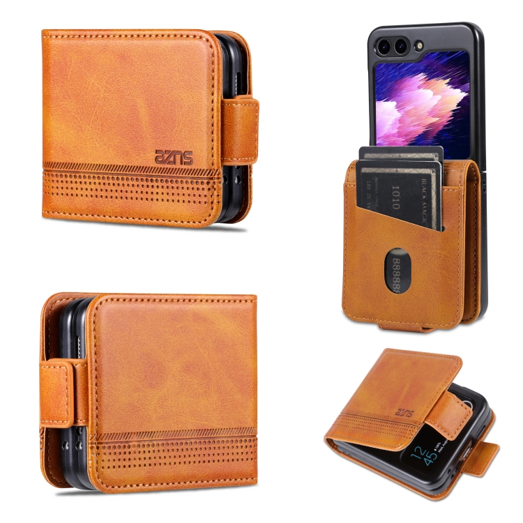 

For Samsung Galaxy Z Flip6 5G AZNS Magnetic Calf Texture Flip Leather Phone Case(Light Brown)