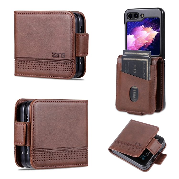 

For Samsung Galaxy Z Flip6 5G AZNS Magnetic Calf Texture Flip Leather Phone Case(Dark Brown)