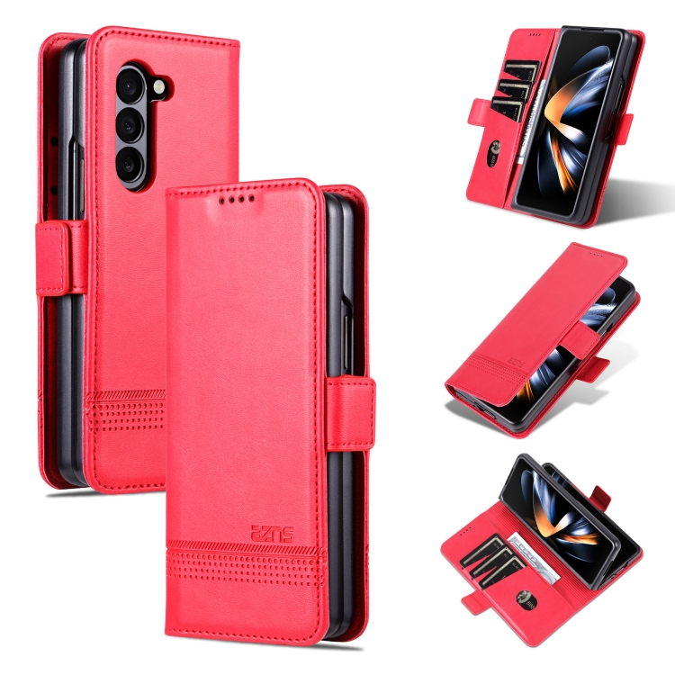 

For Samsung Galaxy Z Fold6 5G AZNS Magnetic Calf Texture Flip Leather Phone Case(Red)